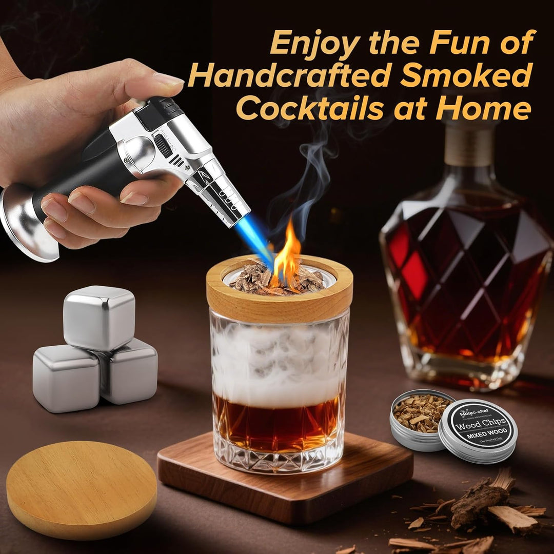 Whisky Smoker Set, whiskey smoker, 8 Holzchips, 3 Edelstahl-Whiskysteinen, Bar Zubehör, Geschenk für