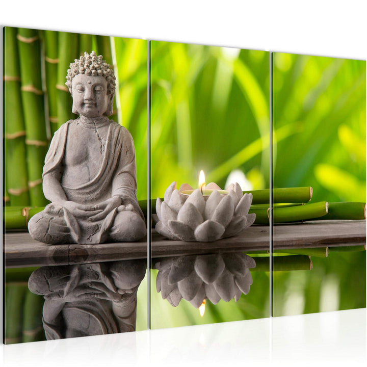 Runa Art Wandbilder Feng Shui Buddha Bild XXL Wohnzimmer Schlafzimmer Grün Spa Relax 120 x 80 cm 3 T