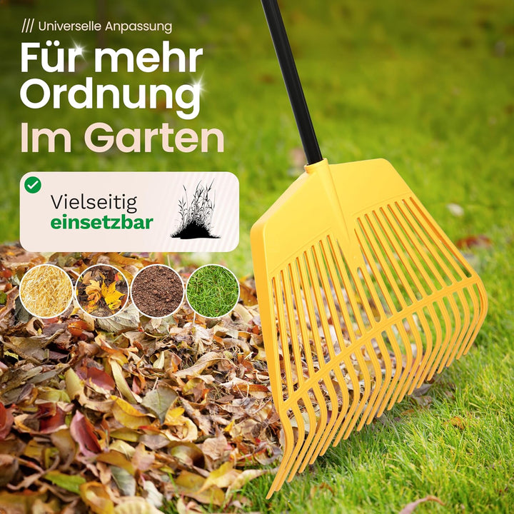 Novatool Laubbesen mit Teleskop-Stiel bis 152cm, 2 in 1 Kombigerät, Laubbesen und Laubgabel mit 20 K