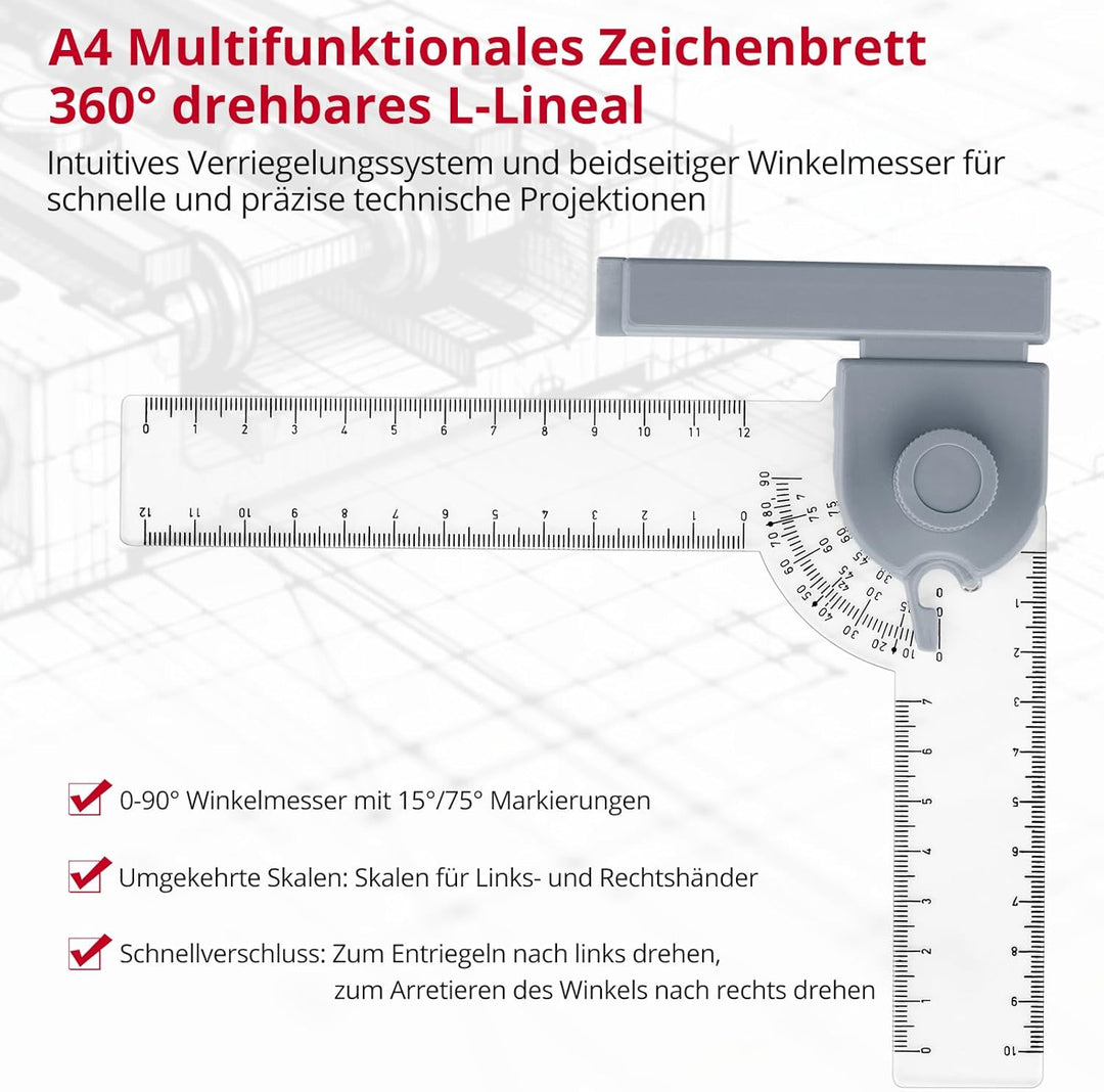 XUNTOP Generisch Professionelle Zeichenplatte Zeichenbrett A4 tellbar mit Schiebelineal Zeichendreie