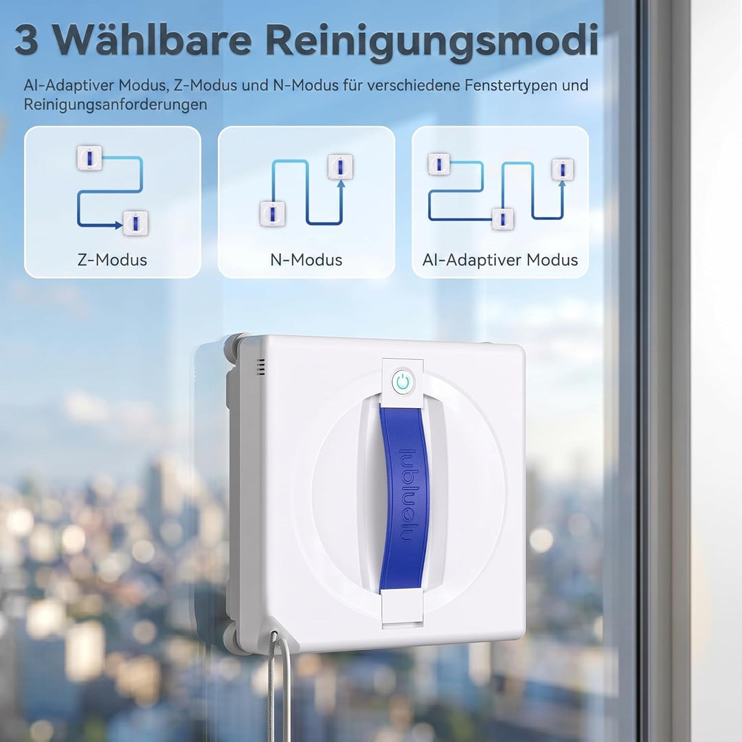 Lubluelu Fensterputzroboter mit 4 Eck-Reinigungsbürsten, 8 kPa Saugleistung, KI-Navigation, Dual-Spr