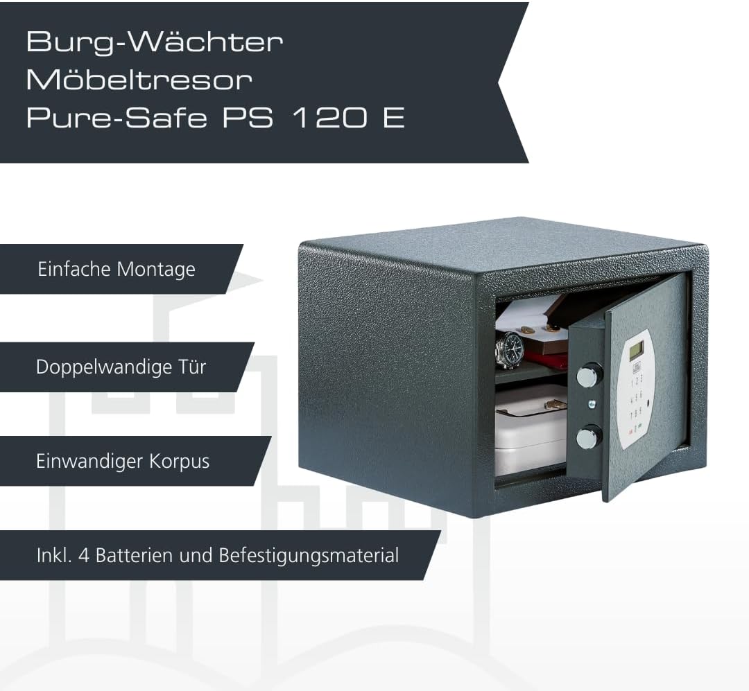 Burg-WÄCHTER Möbeltresor mit elektronischem Zahlenschloss, Inkl. Fachboden, Zur Wand- und Bodenbefes