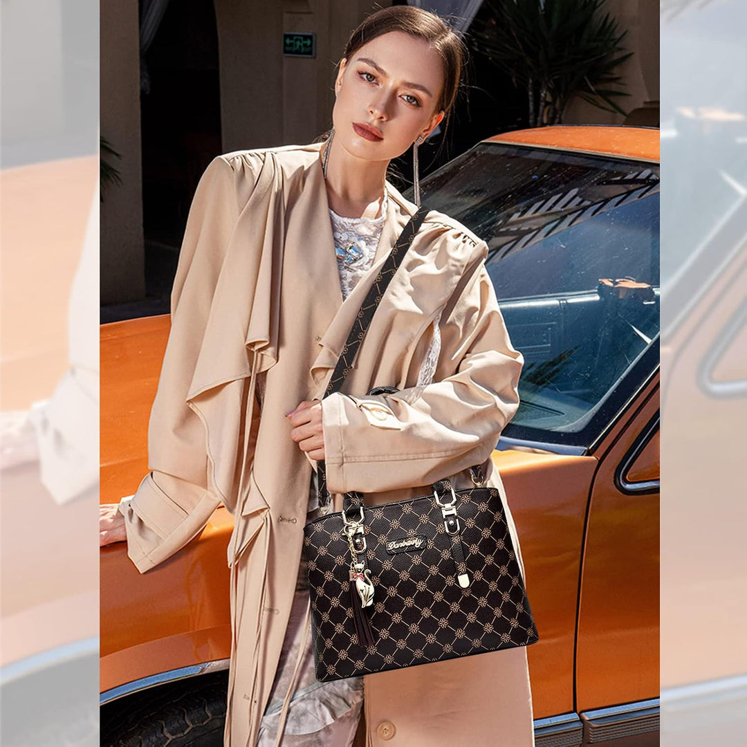 NICOLE & DORIS Damen Handtasche Elegante Schultertaschen Bedruckte Handtaschen PU Leder Frauen Umhän