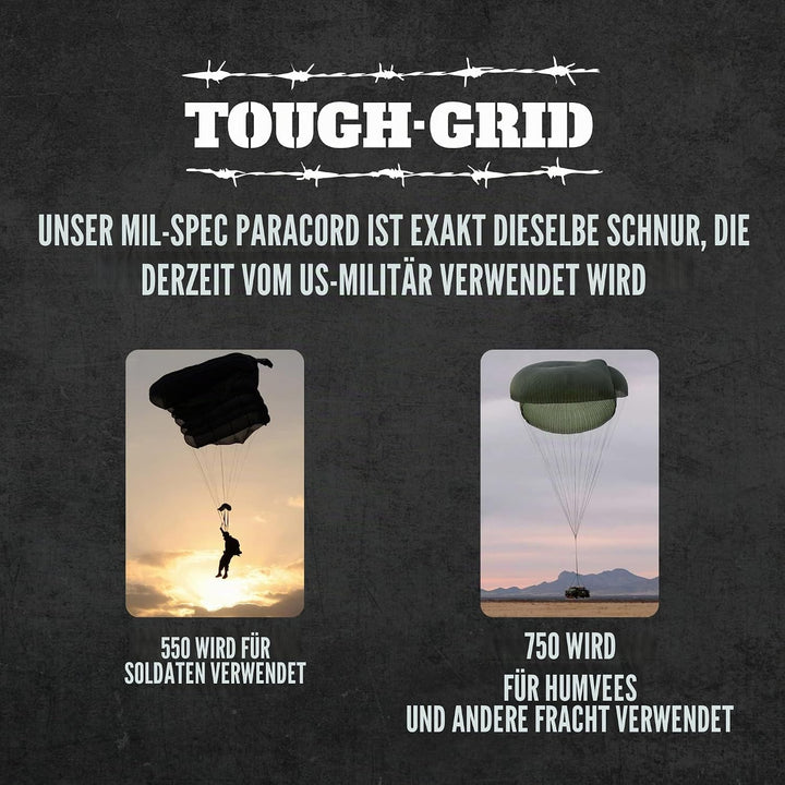 TOUGH-GRID PC100 340kg Paracord - 100% Nylon Militärspezifikationen Typ IV - für Militär, Camping, K