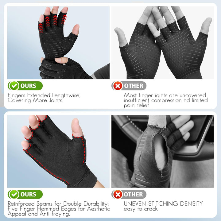 Donfri 2 Paar Kupfer- Arthritis-Kompressionshandschuhe Damen Herren Schwarz (M) M Schwarz (2 Paar),