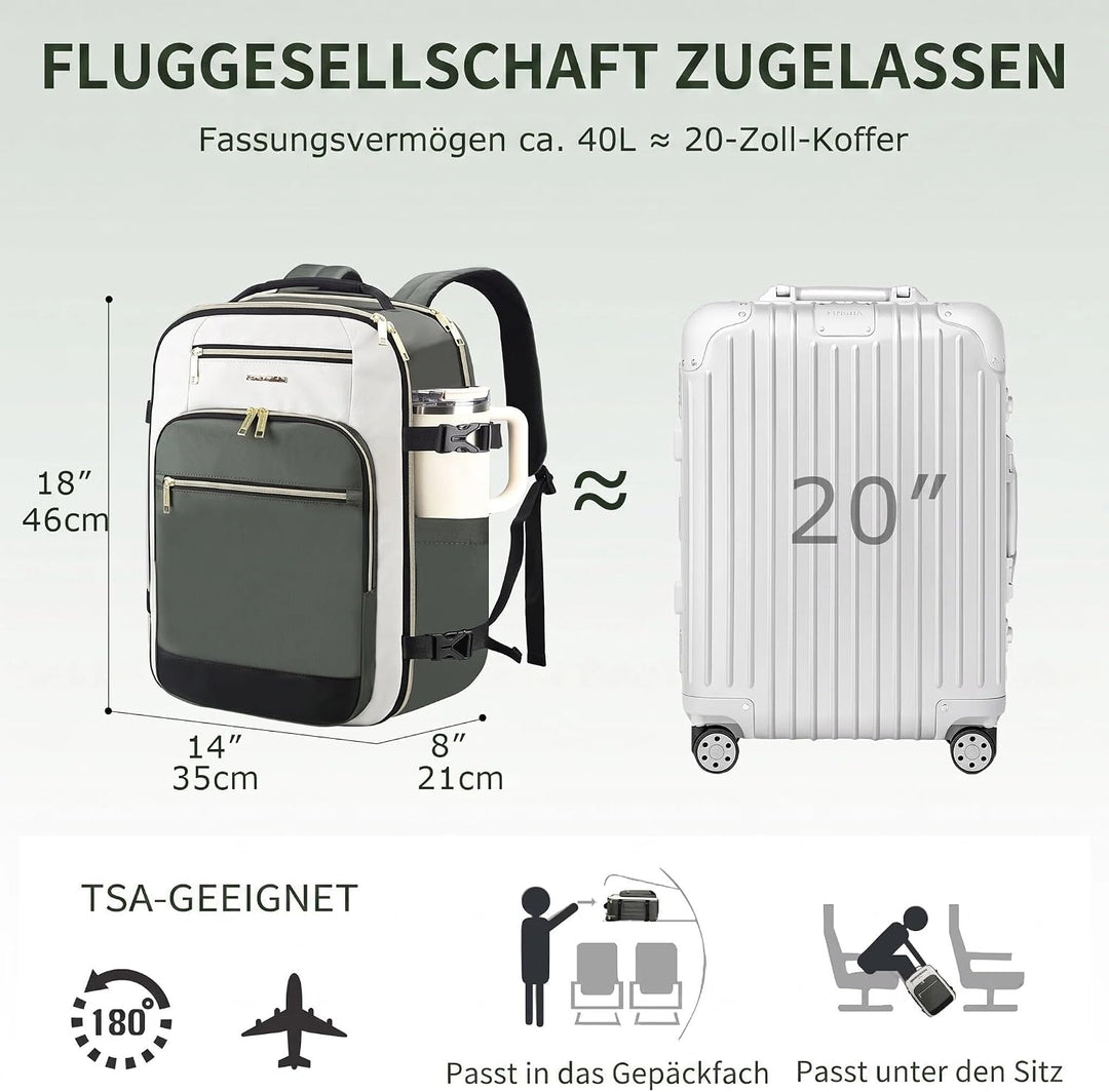 EMPSIGN 40L Reiserucksack Damen, Laptop-Rucksack 17,3 Zoll Handgepäck | Wasserdicht Elegant Rucksack