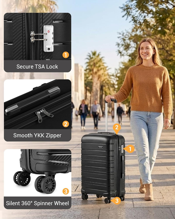KONO Zwillingsrollen Reisekoffer TSA-Schloss 55cm Boardcase Trolley Koffer Polypropylen Hartschale R