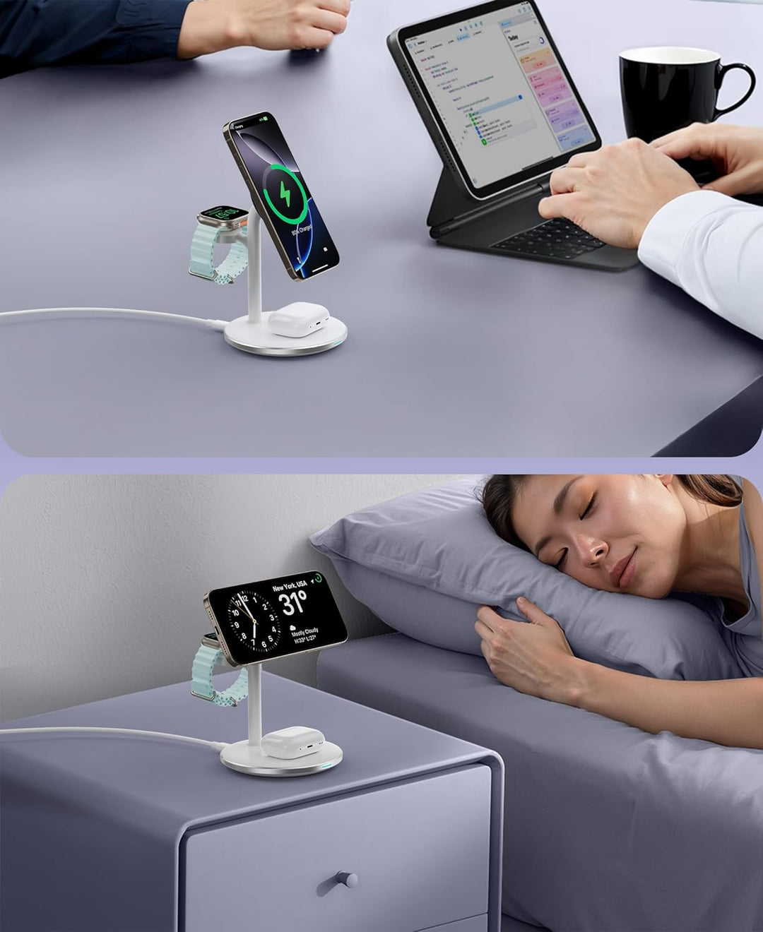 3 in 1 Induktive Ladestation für mehrere Geräte,15W Kabellos Ladestation,Wireless Charger Kompatibel