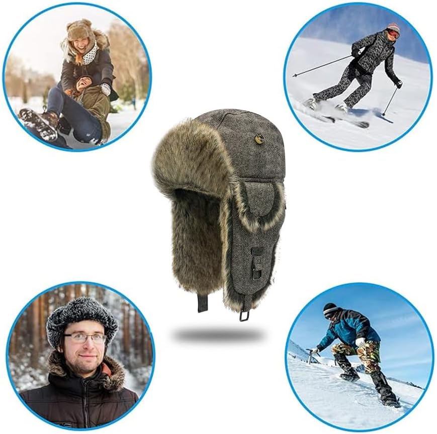 Alkaidstar Unisex Fliegermütze Rib Wolle Bomber Aviator Pilot Hat Faux Fellmütze Winter Russische Mü