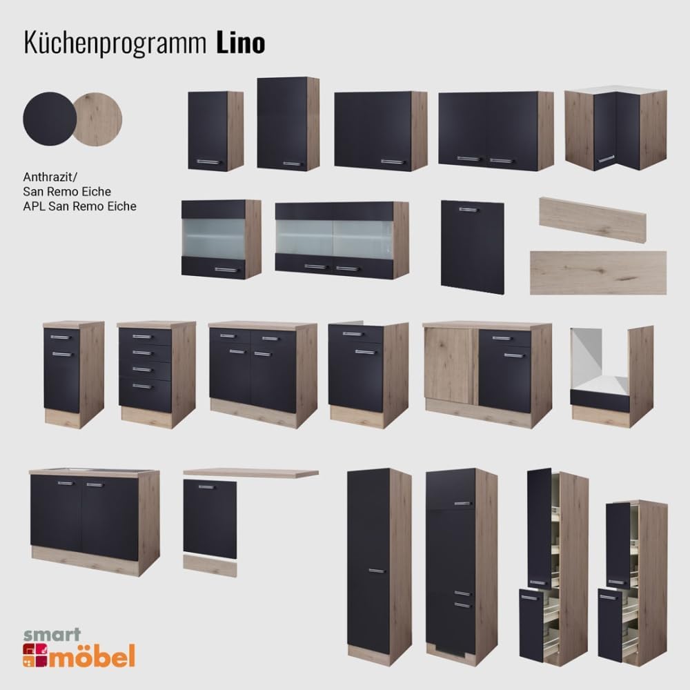 Smart Möbel Frontblende für vollintegrierten Geschirrspüler 60 cm Anthrazit - Lino