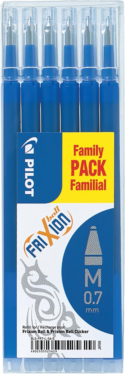 PILOT FriXion Ball 0.7 Set – 2 Stifte/6 Minen/1 Radierer – Farbe Blau – Radierbare Tintenroller 0,4m