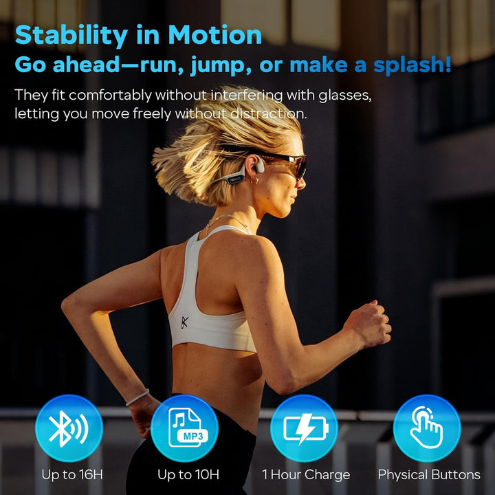 Knochenschall Kopfhörer Schwimmen Bluetooth 5.3, IPX8 Wasserdicht, 32GB MP3 Player, Open Ear Sport K