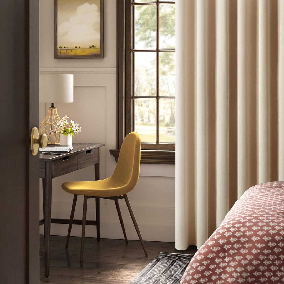 Topfinel Gardinen Blickdicht Vorhänge mit Ösen Verdunklungsvorhänge Kurz Vorhang Beige 2er Set 140x1
