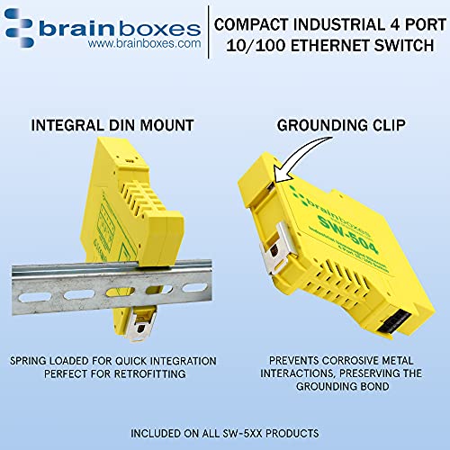Brainboxes Ethernet auf 3 Relaisadapter, 4 Anschlüsse 10/100 4 Port 10/100 Industriell, 4 Port 10/10