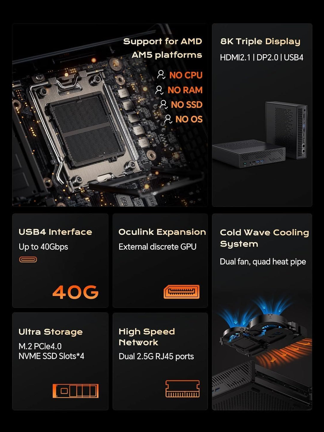MINIS FORUM Mini Workstation MS-A1, Barebone Version ohne CPU/2 x DDR5 Max 96GB/SSD/AMD AM5 Socket,