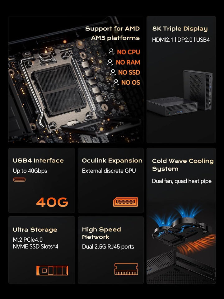 MINIS FORUM Mini Workstation MS-A1, Barebone Version ohne CPU/2 x DDR5 Max 96GB/SSD/AMD AM5 Socket,