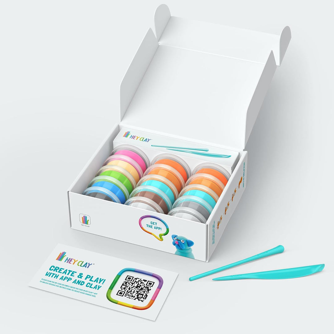 Hey Clay Dog Story 15 Dosen – Bunte lufttrocknende Modelliermasse für Kinder – Air Dry Clay Kit 15 D