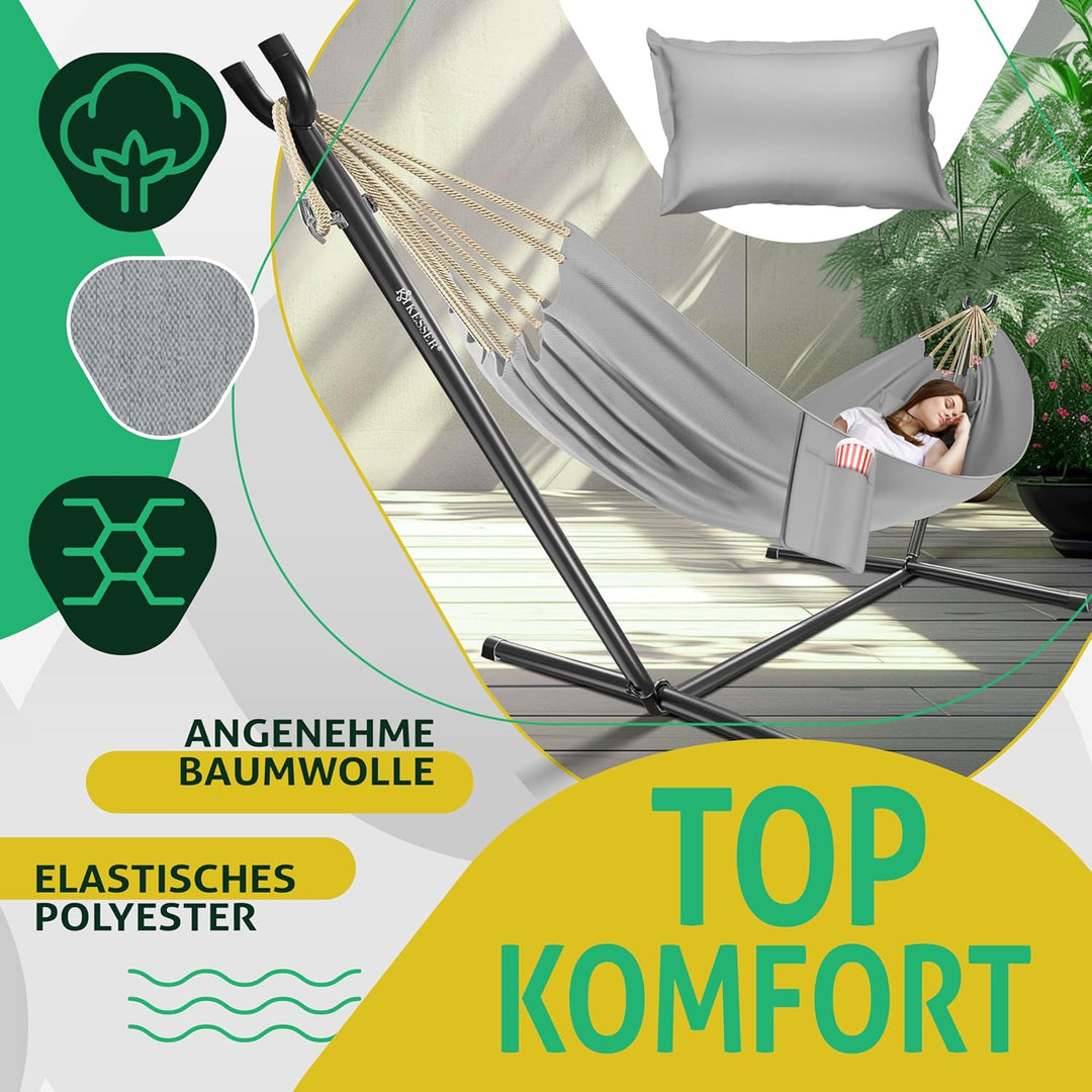 KESSER® Hängematte Lake mit Gestell, Doppel für 2 Personen, 200kg Belastbarkeit, Indoor &amp; Outdoor, X