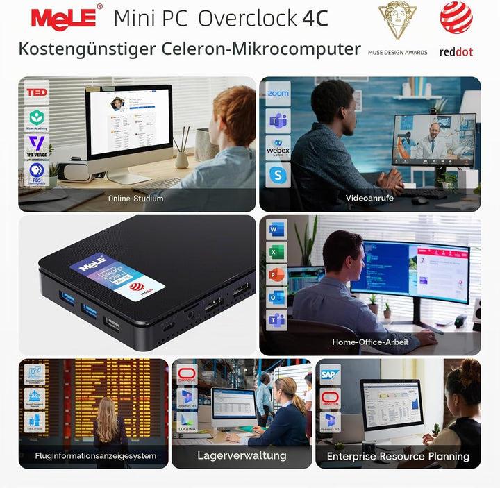 MeLE Overclock4C Mini-PC – N300, 16GB RAM, 512GB, HDMI, PCIe 3.0 x4, USB-C PD 3.0 – Ideal für Büro/I