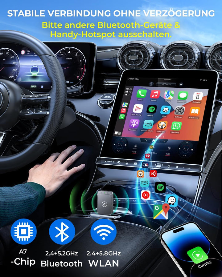 AuroraLink Wireless Carplay & Android Auto Wireless Adapter 2 in 1 Fast & Stabiler Carplay Wireless