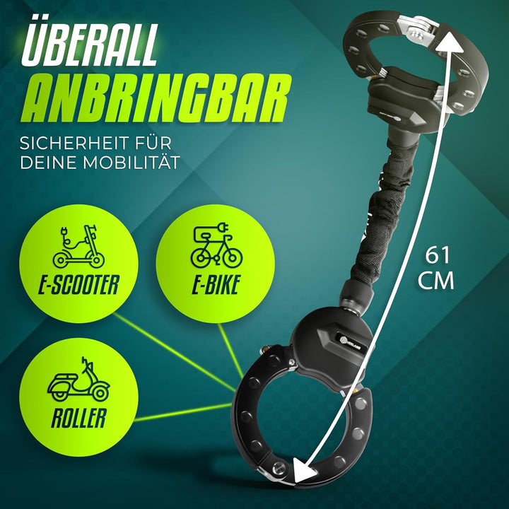 Merlano E Scooter Schloss, Handschellenschloss für E Scooter, 10mm, Diebstahlsicheres E Bike Schloss