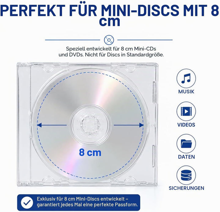 10 x einzelne 8 cm CD-/DVD-Disc-Hülle, schmal, transparent, 5,2 mm Mini-Disc-Aufbewahrungsbox, krist