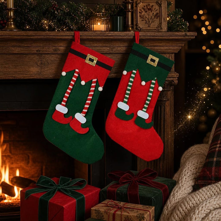 MIJOMA Weihnachtsstrümpfe 2er Set – dekorative Filz-Socken mit Elfen-Design zum Befüllen &amp; Aufhängen