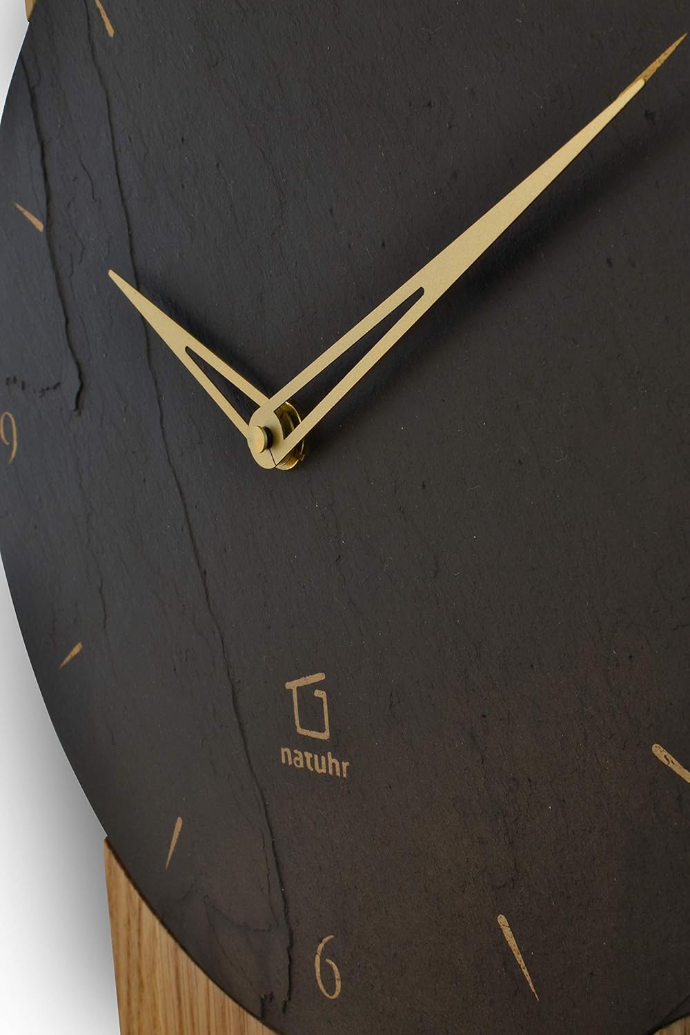 Natuhr Schiefer Wanduhr - Watzmann - Holz Eiche Stein geräuscharm Wohnzimmer Holzuhr Made in Germany