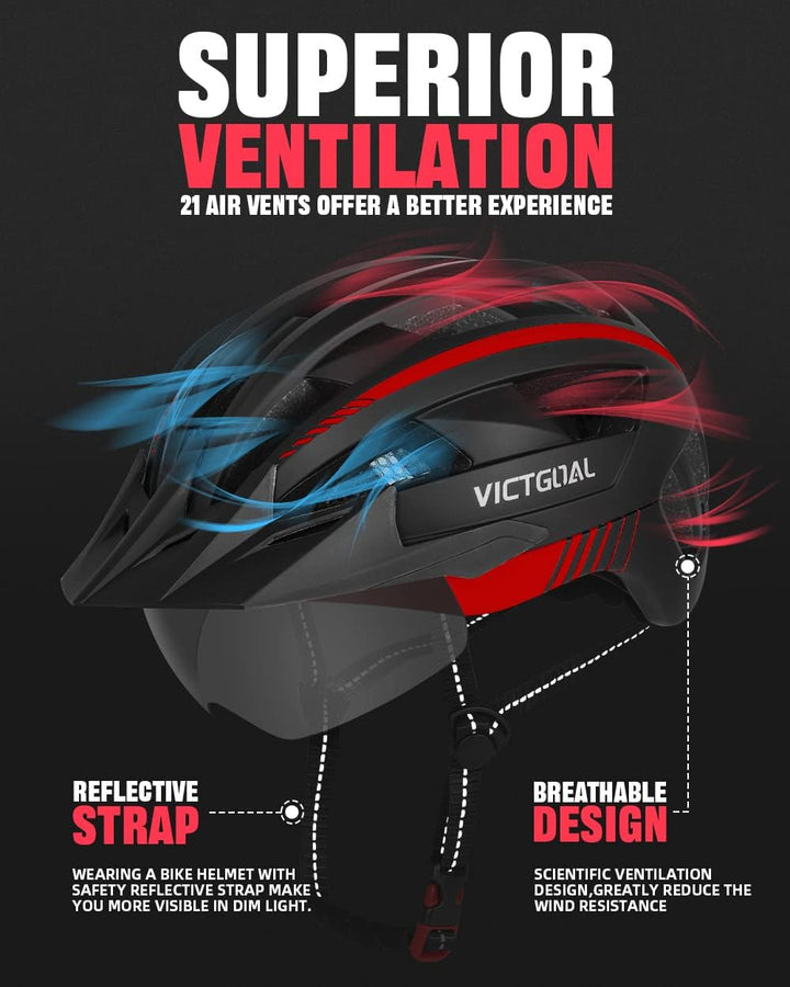 VICTGOAL Fahrradhelm MTB Mountainbike Helm mit magnetischem Visier Abnehmbarer Sonnenschutzkappe und