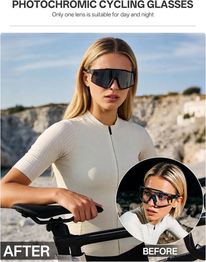 KAPVOE Photochromatische Selbsttönend Fahrradbrille TR90 Rahmen für Herren Damen Klar Sportsonnenbri