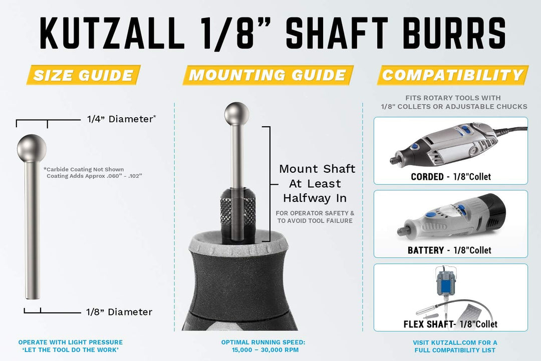 Kutzall Original Sphere Rotationsfräser 1⁄8" Shaft, Grob - Holzbearbeitungsaufsatz für Dremel, Fored