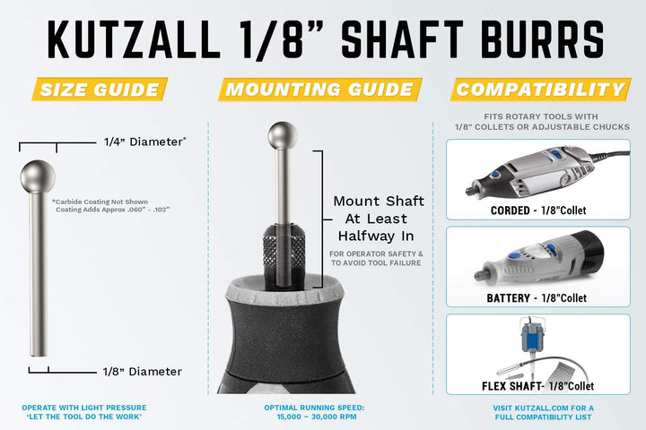 Kutzall Original Sphere Rotationsfräser 1⁄8" Shaft, Grob - Holzbearbeitungsaufsatz für Dremel, Fored