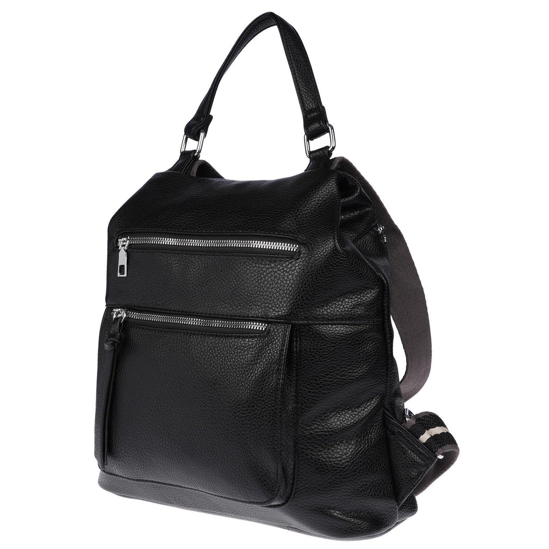 Christian Wippermann grosser Damen City Rucksack Tasche Body Bag Leder Optik Schultertasche Schwarz,
