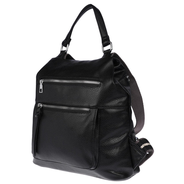 Christian Wippermann grosser Damen City Rucksack Tasche Body Bag Leder Optik Schultertasche Schwarz,