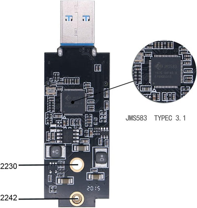 NFHK USB 3.1 Gen2 10Gbps to NVME PCI-E M-Key Solid State Drive External Enclosure 2230/2242mm Black