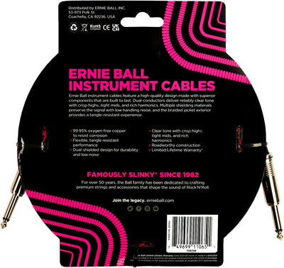 Ernie Ball Geflochtenes Instrumentenkabel gerade/gerade 5,49  m (18 ft) - Rot/Schwarz Rot/schwarz 5,