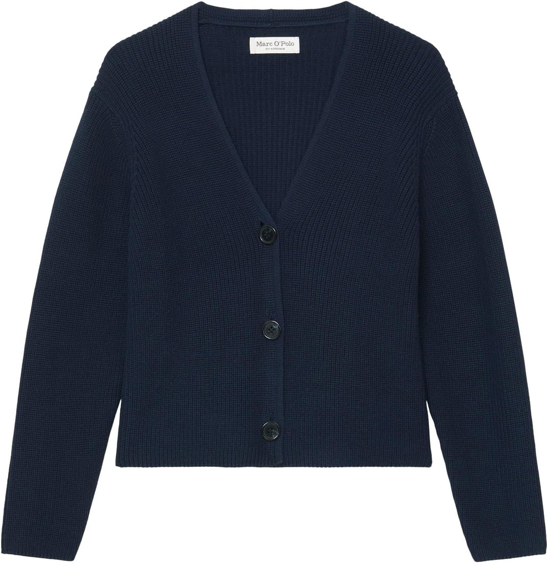Marc OߴPolo Damen Cardigan aus Bio-Baumwolle mit V-Ausschnitt, Blau
