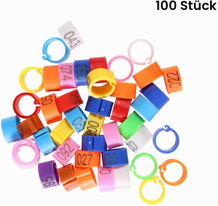 BESPORTBLE 100 StüCk Kunststoff Taubenringe 8Mm Mit Zahlen Vogelidentifikationsringe Bunte FussRinge