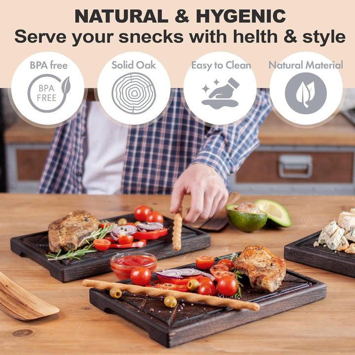 TESLYAR Steak Brett Servierbrett Holz Eichenholz 30x20cm (Medium) - Steak Servierplatte/Steakbrett S