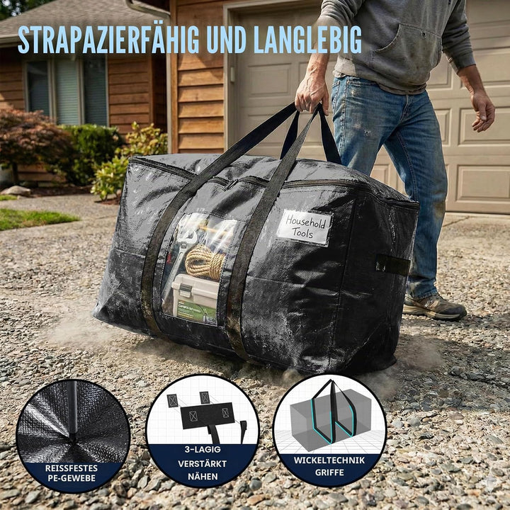 TAILI Extra Grosse Umzugstasche, 4 PCS Aufbewahrungstaschen mit Reissverschluss, Robuste Schwarz gro