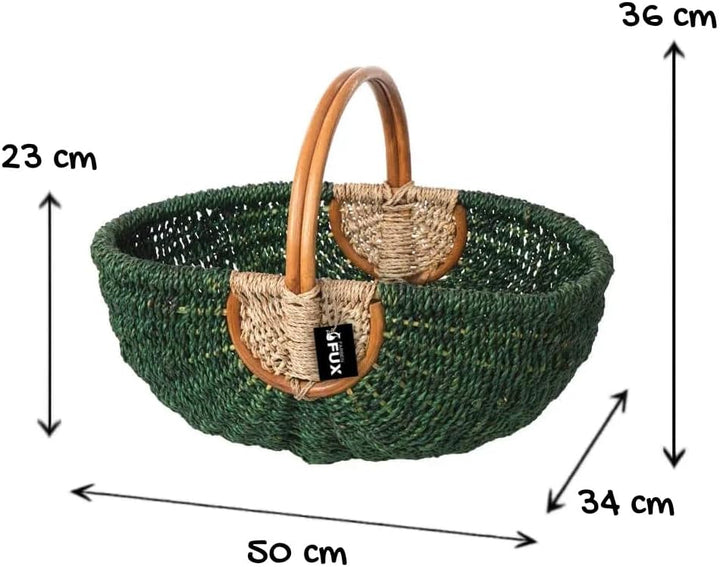 Henkelkorb gross oval Seegras grün natur geflochten Rattan Griff 50x34cm
