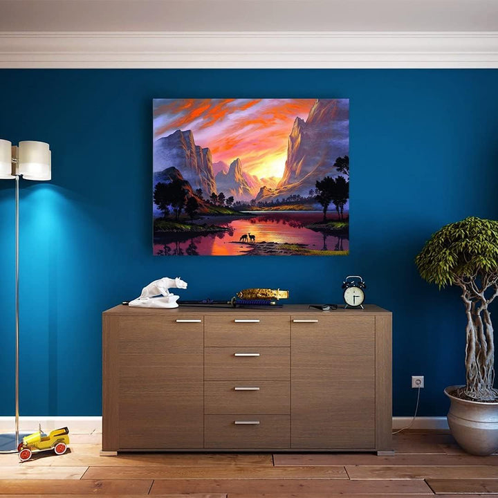 Artnapi Malen nach Zahlen Erwachsene mit Rahmen | DIY Handgemalt | Sonnenaufgang in Savanne | Kit fü