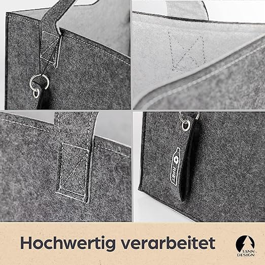 TANNDESIGN - Einkaufskorb & Kaminholzkorb aus recycelten Plastikflaschen (Filz-Tasche) - Holz-Korb f