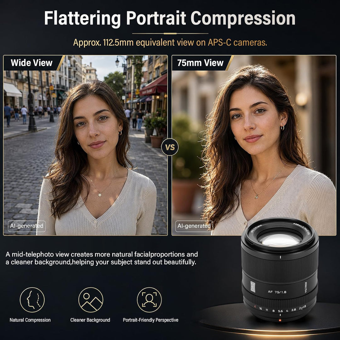 VILTROX 75mm F1.8 EVO E Mount Kamera Objektiv kompatibel mit Sony E Camera Lenses APS-C mit Grosser