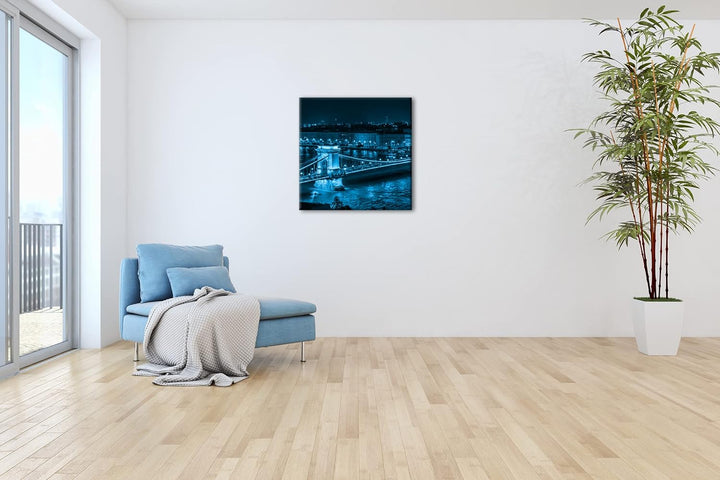 deyoli Kettenbrücke im schönen Budapest Format: 60x60 Effekt: Monocrome Blau als Leinwandbild, Motiv