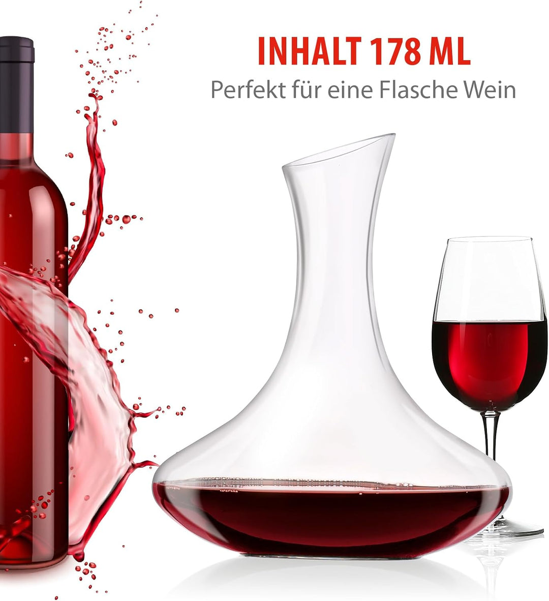 Alpina Premium Dekanter aus Glas – Wein Karaffe 1,78 L im schwungvollen Design | 20 x 24cm mit anges