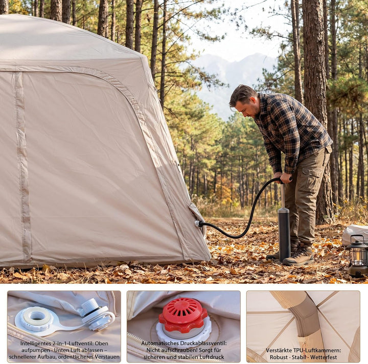 Ytaoeo Aufblasbares Zelt Camping Pavillon mit Luftpumpe Abnehmbarer Türvorhang Aufblasbares Campingz