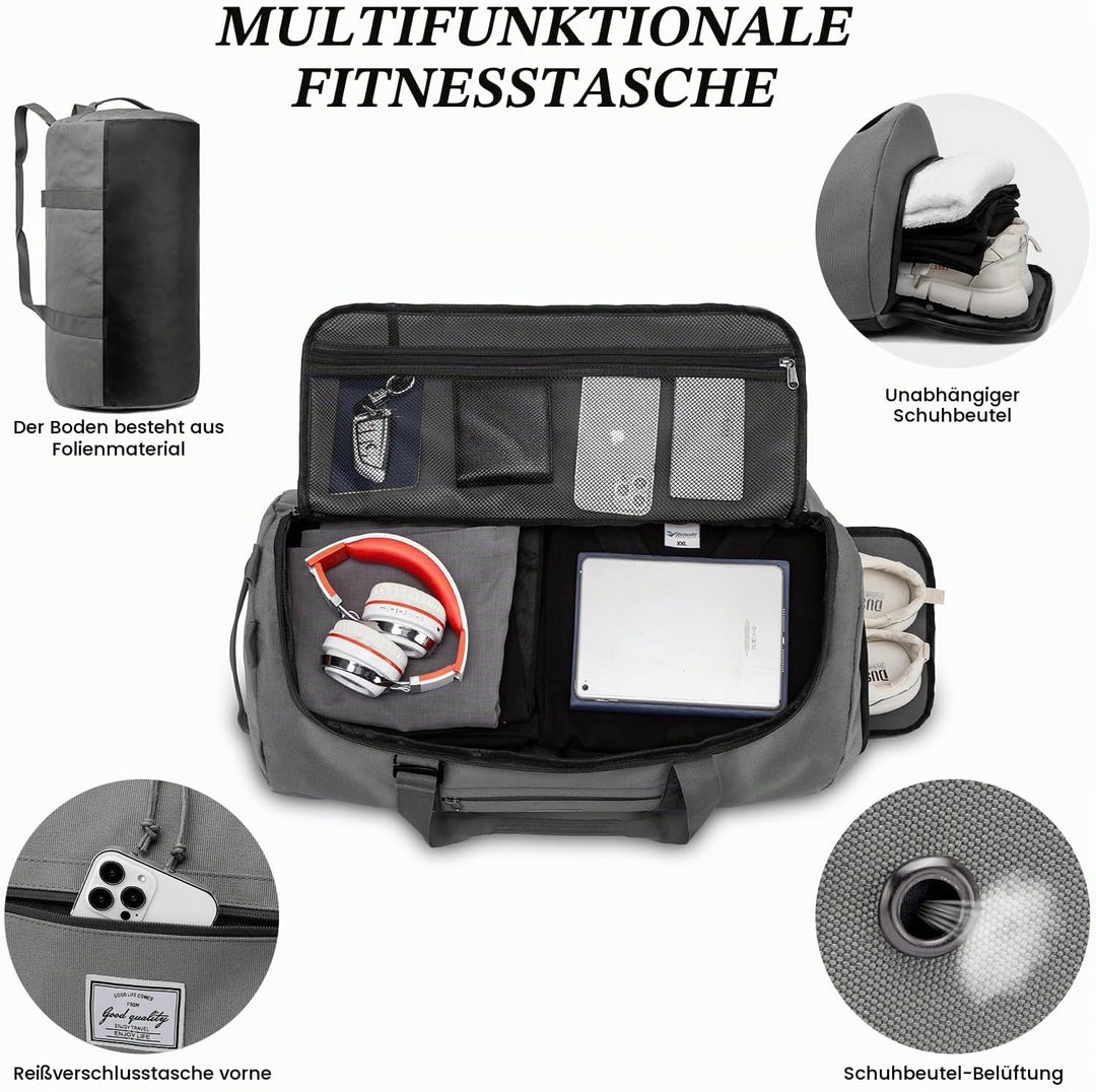 Sporttasche Herren Gross 60L Reisetasche Sport Tasche Rucksack mit Schuhfach Wasserdicht Trainingsta