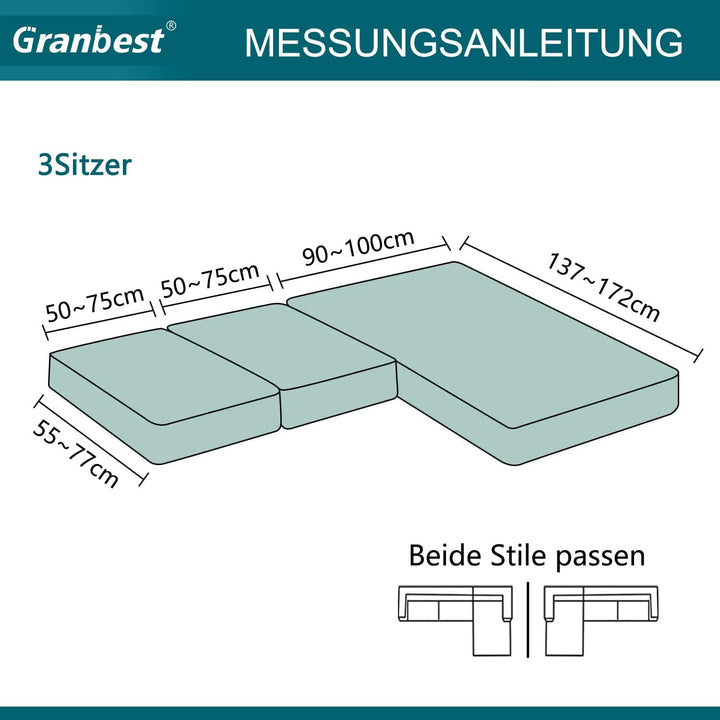 Granbest Premium Wasserabweisend 3 Stück Sektionssofa Sitzkissen Abdeckung Chaise Lounge Sofa Protec