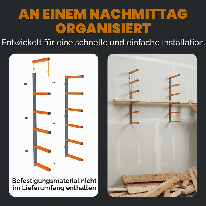 Bora Holzorganizer und Holzaufbewahrung Metallregal mit 6-stufiger Wandhalterung - Innen und Aussen